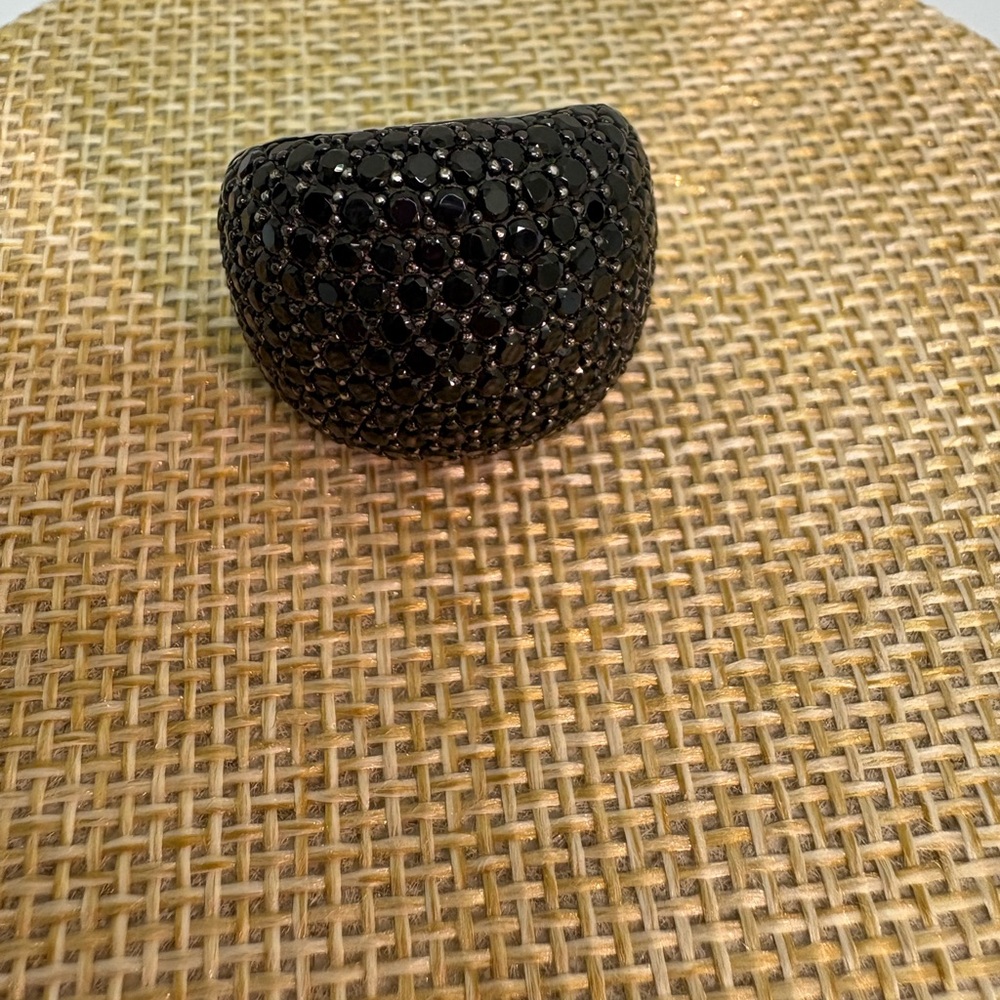 Elegant Sterling Silver Black Spinel Domed Pave Woman’s Ring